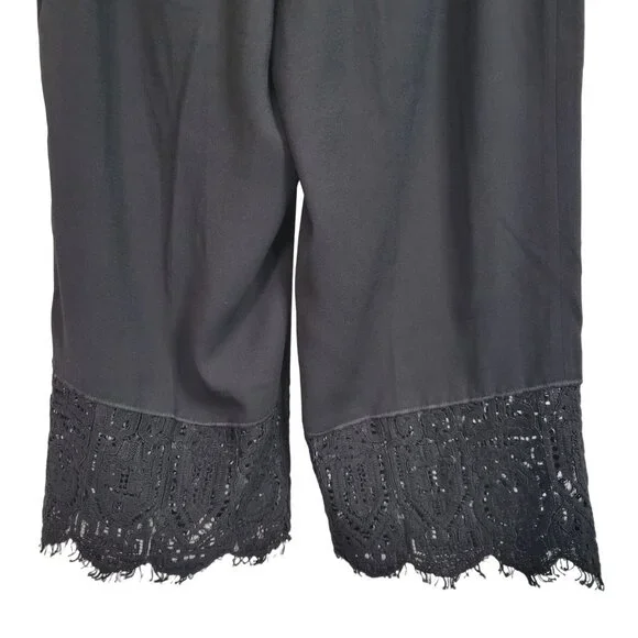 Ann Taylor Sz LP L Petite Pants Cropped Stretch Waist Zip Lace Fringe Hem Black - Picture 6 of 12